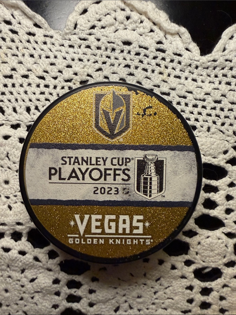 Stanley Cup Playoffs 2023 Gold Hockey Puck
